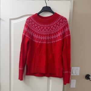 Talbots Red and Pink Fair Isle Crewneck Sweater NWOT